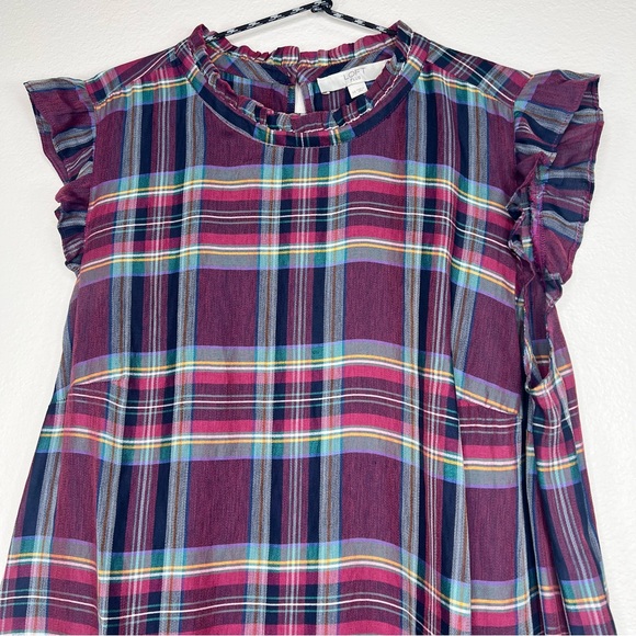 LOFT Burgundy Red Purple Colorful Plaid Sleeveless Top Plus Size 14 - Picture 3 of 11